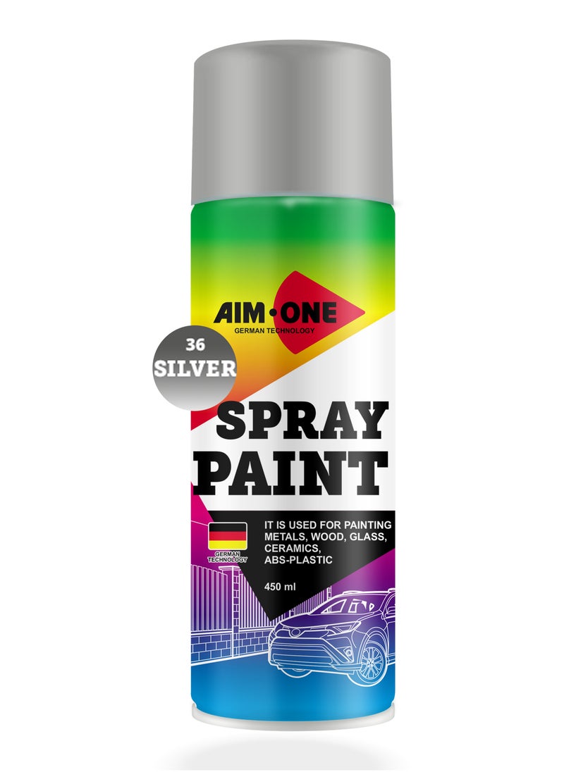 AIM-ONE - Aim One Spray Paint Silver 450ml - Its Used For Painting Metals - Wood - Glass - Ceramics - ABS-Plastic - Image 1