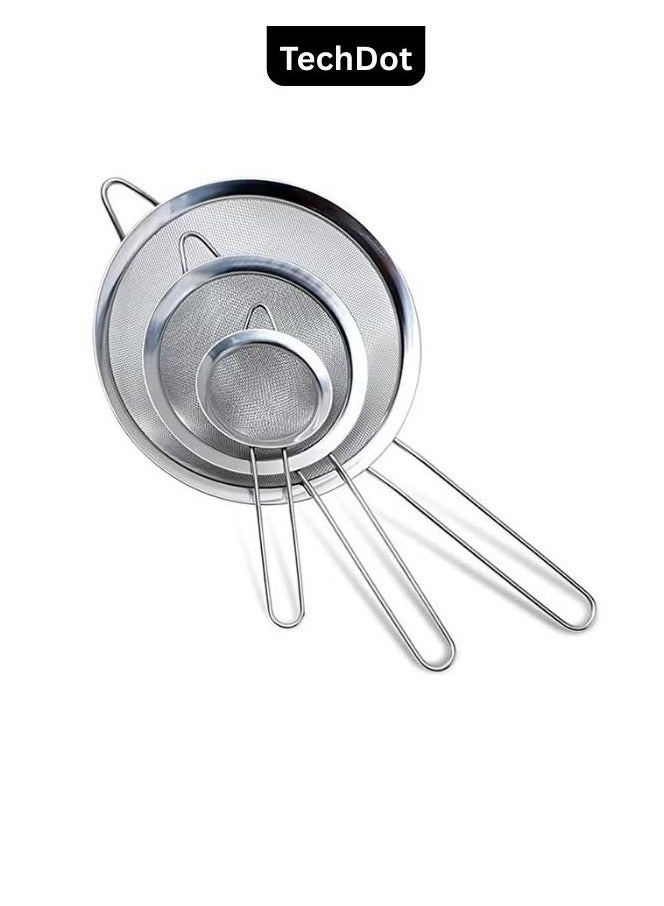 TechDot 3-Piece Fine Mesh Stainless Steel Sieve Set - Essential Kitchen Tool for Pasta, Quinoa, Flour, and More - Image 1