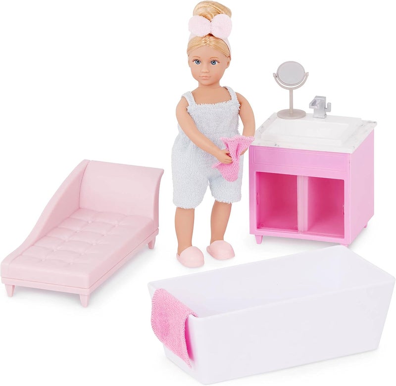 LORI Dolls – Adelina’s Bathtub Set – Mini Doll & Toy Bathroom Furniture – 6-inch Doll & Dollhouse Accessories – Tub, Vanity, Lounge Chair, Mirror, Towels – Play Set for Kids – 3 Years + - Image 1