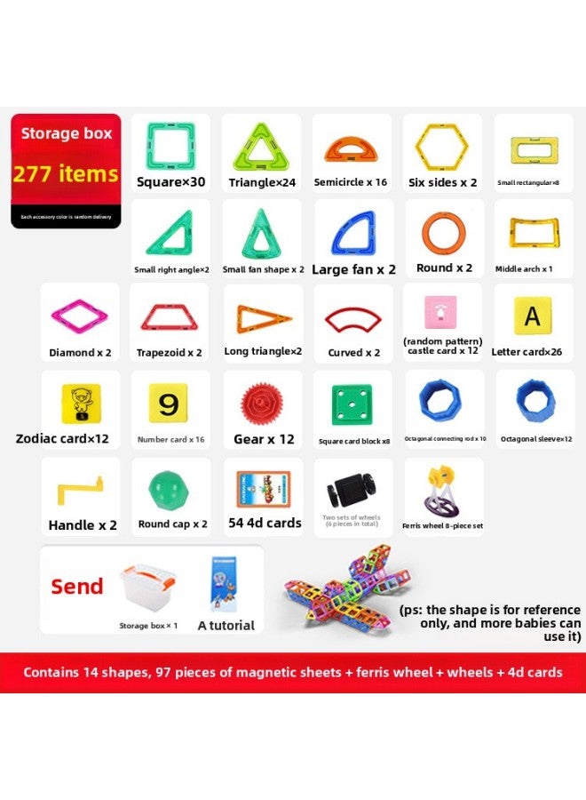 Magnetic Pieces Building Blocks Children's Pure Magnet Iron Shot Toy Boy's Intelligence Brain Girl's Educational Assembling Multifunctional-Color:277-piece Set 【combination Package】】 - Image 1