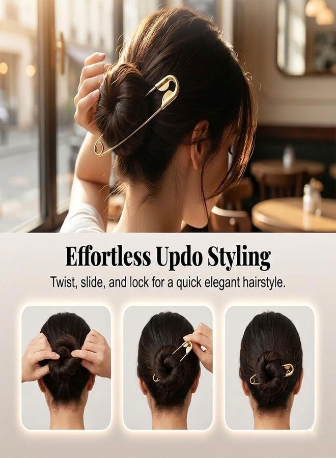 VAMA FASHIONS 4 pcs Gold & Silver Plated Stainless Steel Oversized Safety Hair Pin Clip Giant Hairpin Anti Tarnish Clutcher Claw Buns Holder Durable Alloy Hairclip Accessories Combo Set for Women & Girls - Image 5