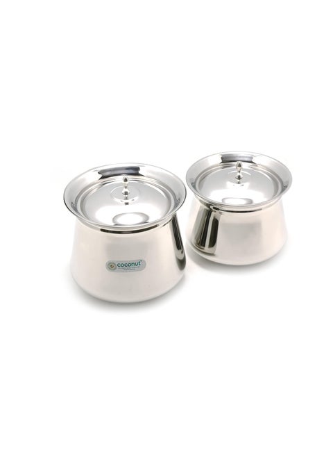 Coconut Eureka Stainless Steel Cookware Handi with Lids - 2 Units (Capacity - 2000 & 2500 ML)