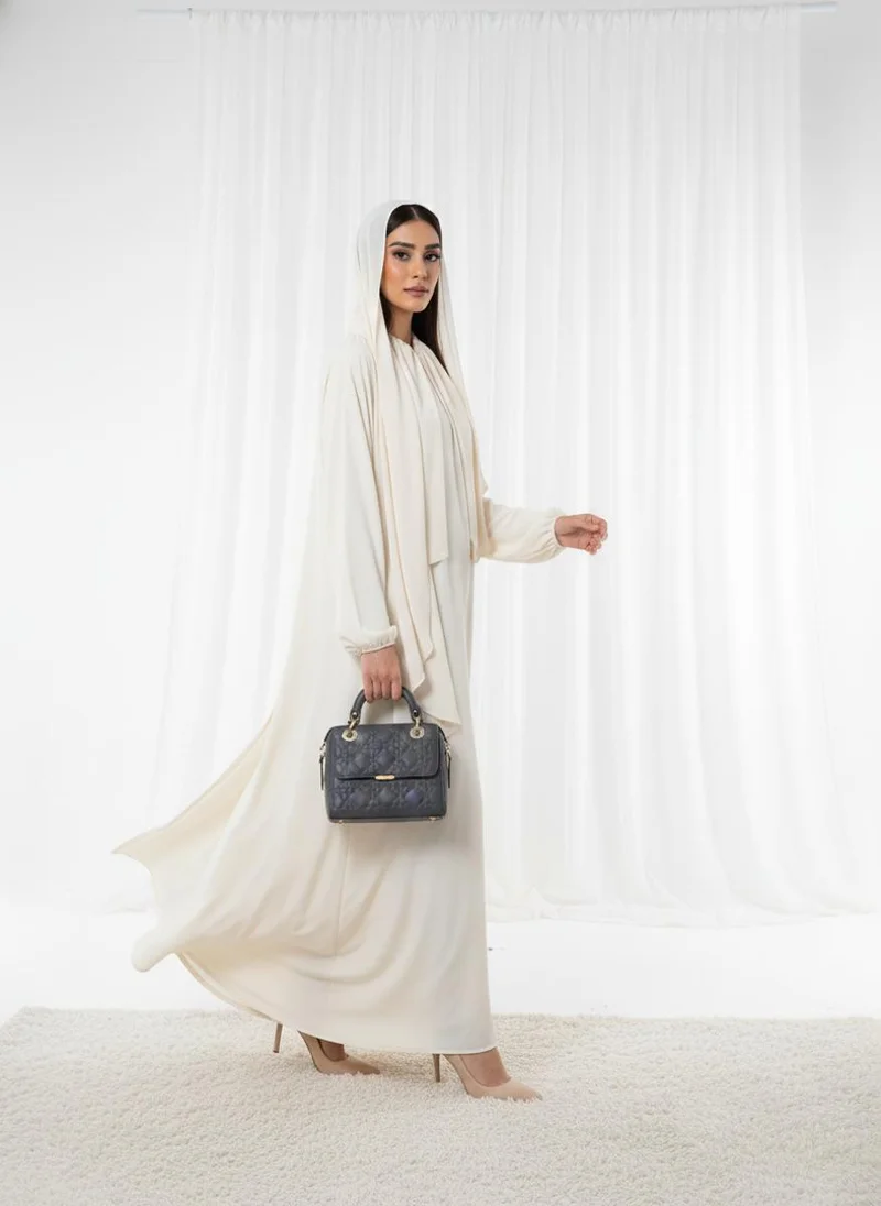 MSquare Fashion Harir Maqsood Beige Prayer Abaya I Attached Hijab Design