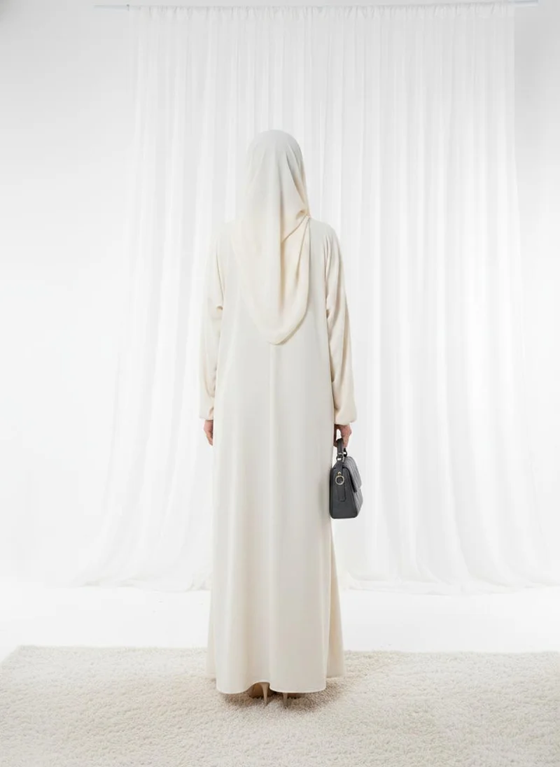 MSquare Fashion Harir Maqsood Beige Prayer Abaya I Attached Hijab Design