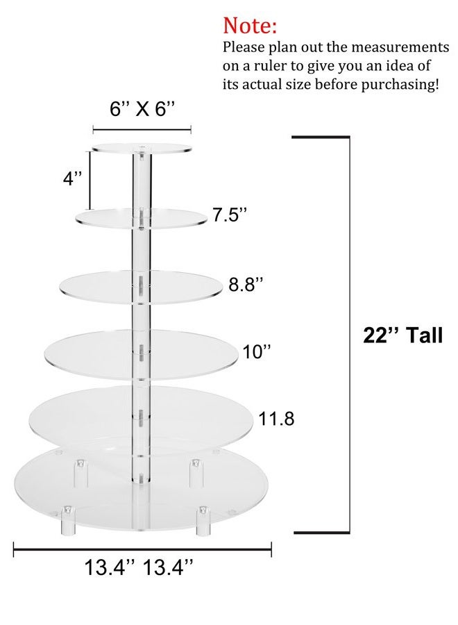 Jusalpha 6 Tier Round Acrylic Cupcake Stand-cake stand-dessert stand, cupcake Tower 6RFs (6 Tier With Base) - Image 2