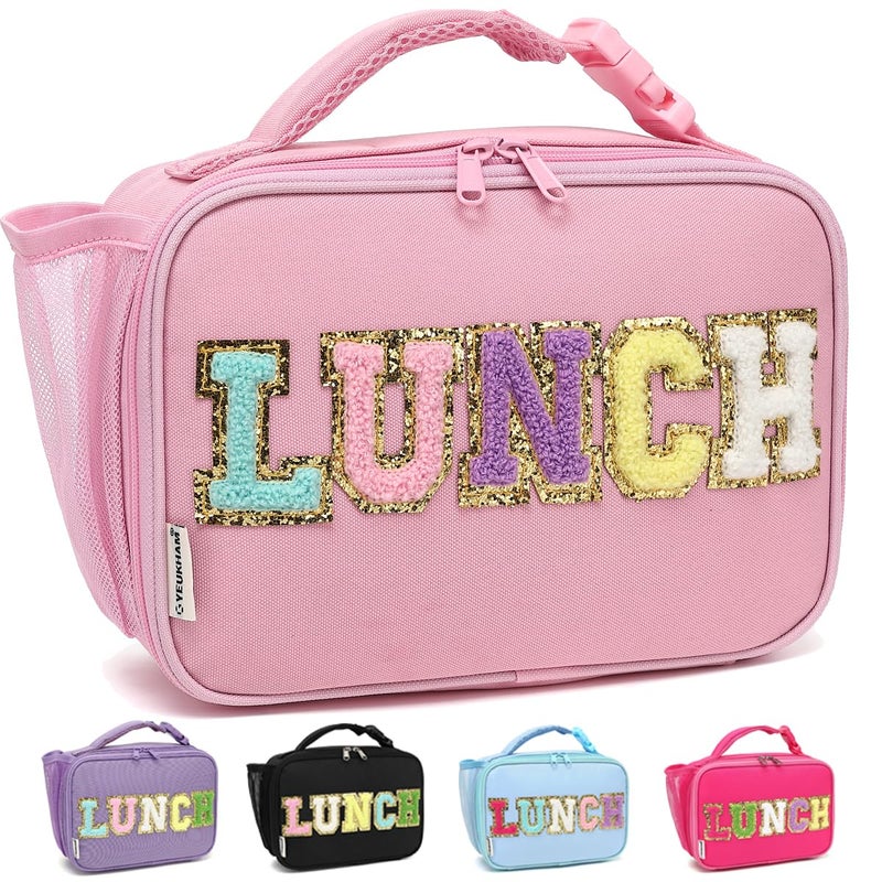 GYEUKHAM Insulated Lunch Box for School, Thermal Reusable Durable Freezable Lunch Bags for Kids Boys Girls Men Women - Small Soft Cooler Portable Lunch Tote Kit for Work Picnic Travel,Pink Alphabet - Image 1