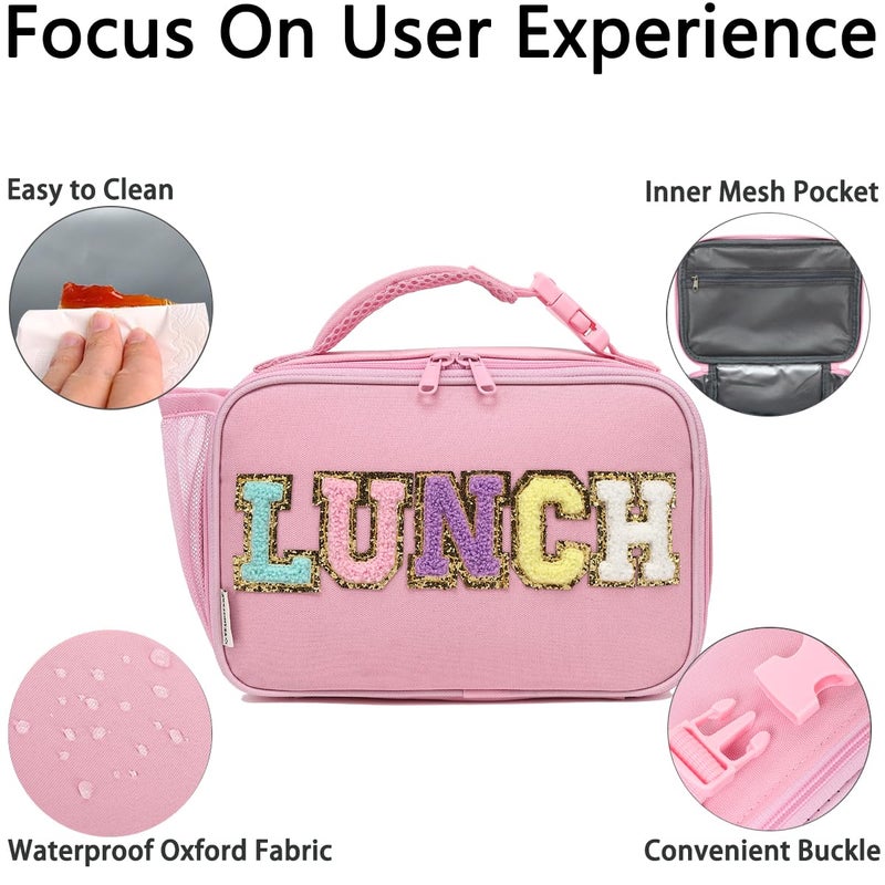 GYEUKHAM Insulated Lunch Box for School, Thermal Reusable Durable Freezable Lunch Bags for Kids Boys Girls Men Women - Small Soft Cooler Portable Lunch Tote Kit for Work Picnic Travel,Pink Alphabet - Image 4