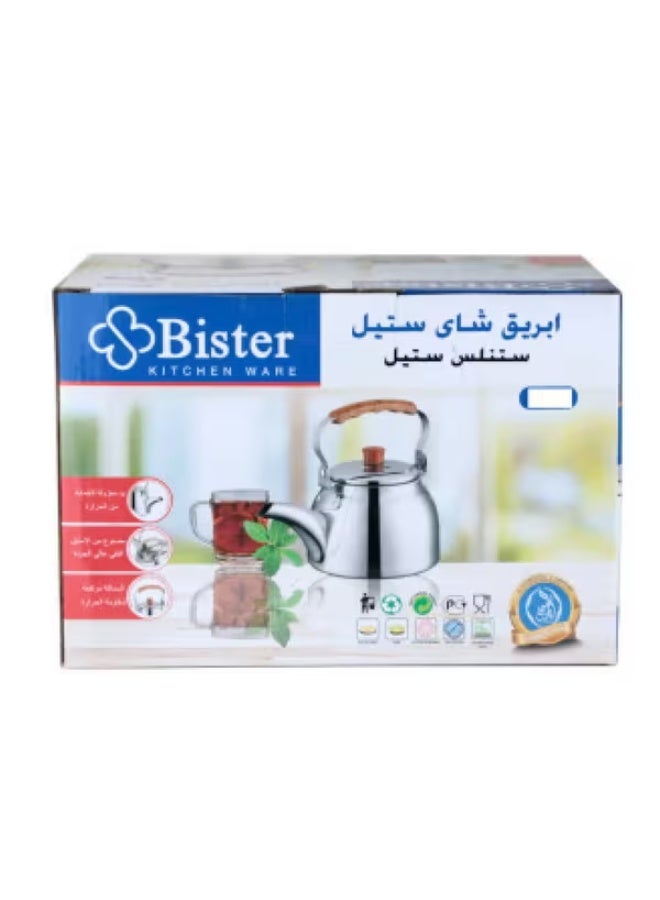 Bister Stainless Steel Leak-Proof Wide Mouth Tea Kettle with Wooden Handle Silver and Brown 1.5 Liter - Image 4