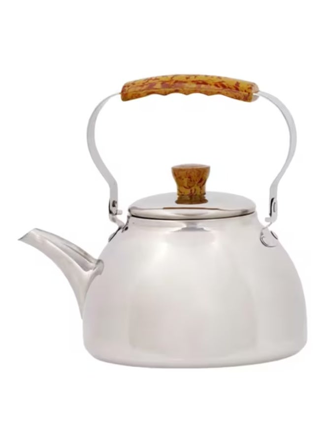 Bister Stainless Steel Leak-Proof Wide Mouth Tea Kettle with Wooden Handle Silver and Brown 1.5 Liter - Image 1