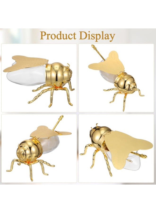 Luxshiny جرار عسل على شكل نحلة وعاء عسل زجاجي تمثال نحلة زجاجي موزع عسل حاويات عسل خلية النحل لتخزين العسل والشراب والمربى والهلام للمطبخ والمنزل - Image 3