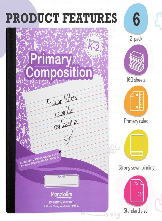 Manaloom Primary Composition Notebook K-2, Primary Ruled Composition Book Grades K 2, Preschool, 1st Grade, Lined Notebooks, Primary Ruled - 9.75″ x 7.50″ - Durable Cover - 100 Sheets - Assorted Colors - (6 - Image 2