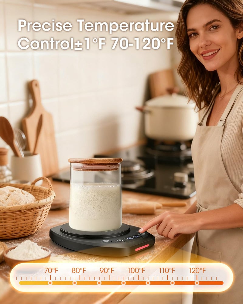 MQUPIN سخان بدء تخمير الخبز MQUPIN - حصيرة تسخين الخبز مع تحكم دقيق في درجة الحرارة (70-120°F)، منبه مؤقت محدث 0-24 ساعة ووظيفة الذاكرة، سخان تخمير الخبز المنزلي، قابل للتعديل بين °F/°C - Image 3