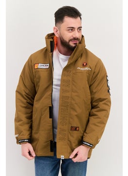 Men Brand Logo Hooded Parka Jacket, Brown