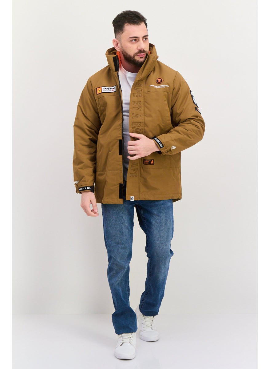 Aape By A Bathing Ape - Men Brand Logo Hooded Parka Jacket, Brown - Image 1