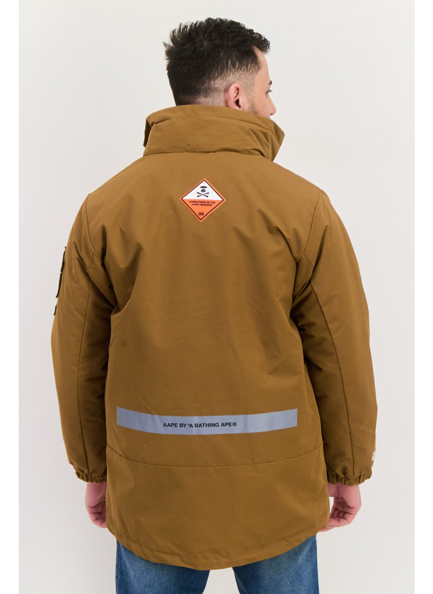Aape By A Bathing Ape - Men Brand Logo Hooded Parka Jacket, Brown - Image 1