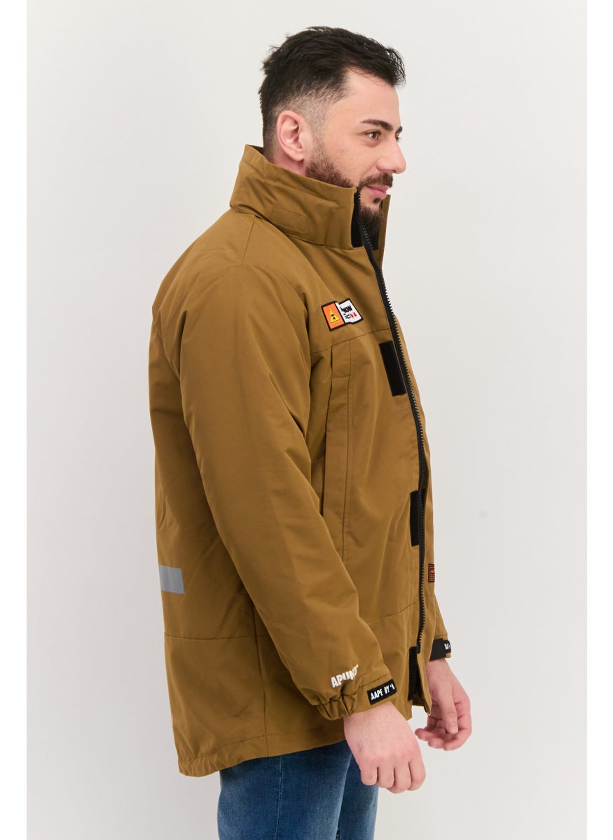 Aape By A Bathing Ape - Men Brand Logo Hooded Parka Jacket, Brown - Image 1