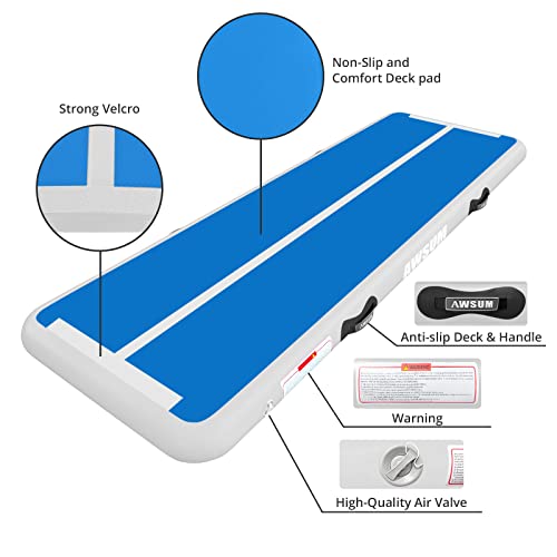 AWSUM Air Mat Tumbling Track 10ft/13ft/16ft/20ft/23ft Inflatable Gymnastics Mat 4/8 inches Thick with Electric Pump for Home/Gym Blue/White - Image 4