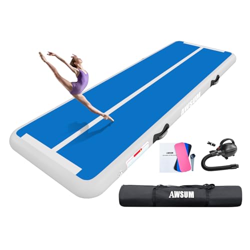 AWSUM Air Mat Tumbling Track 10ft/13ft/16ft/20ft/23ft Inflatable Gymnastics Mat 4/8 inches Thick with Electric Pump for Home/Gym Blue/White - Image 1