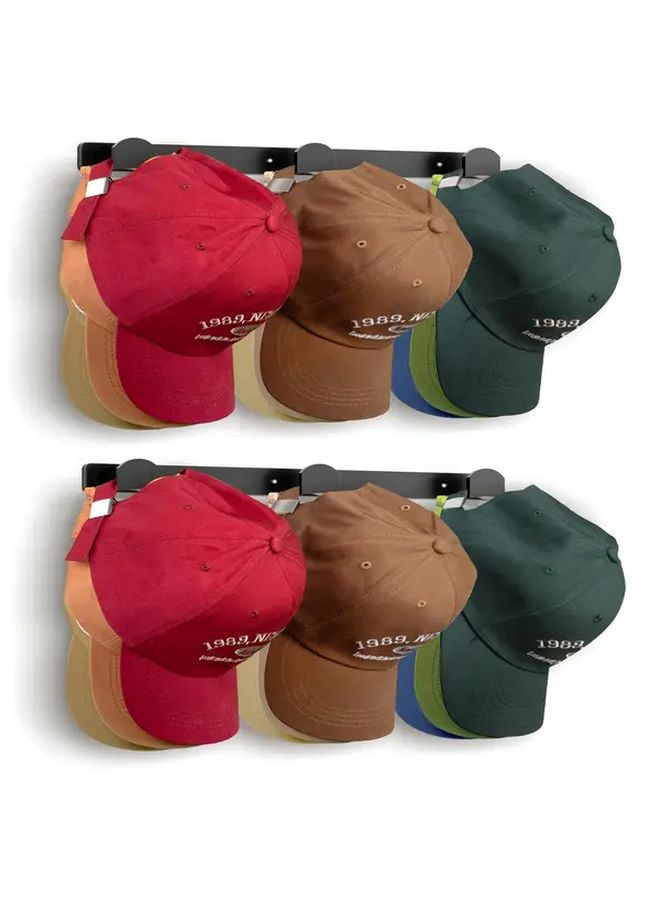 2 Pack Heavy Duty Metal Hat Rack Wall Mounted Organizer 18 Capacity Snapback Holder - Image 1