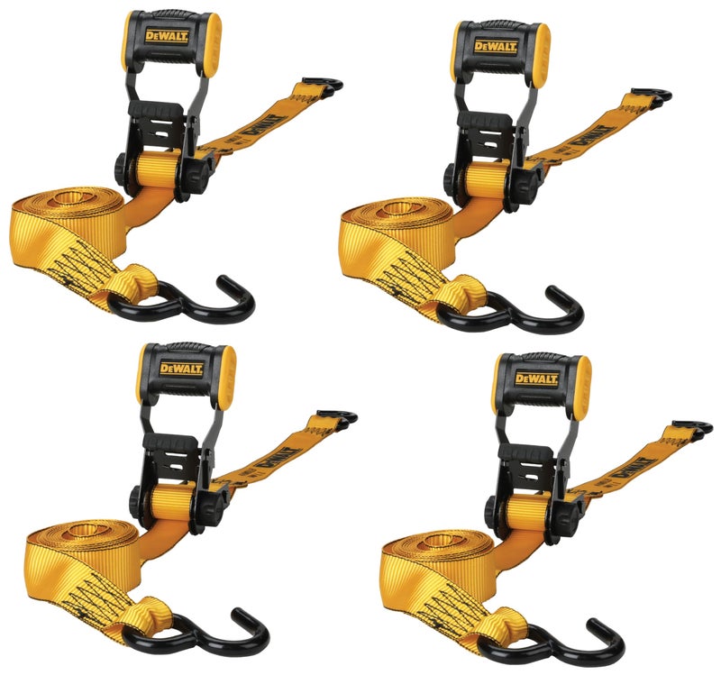 DEWALT DXBC18004 BlackYellow 125 x 12 Ratchet Tie Down Straps  LightWeight Cargo Hauling 1800 lb Break Strength 4 Pack