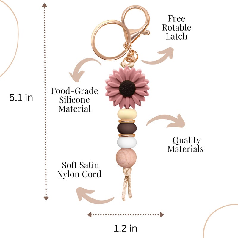 MyfavoriteK Delicate Flower Silicone Beaded Keychain for Women Girls Cute Key Ring Holder for Car Keys Purse Backpack Purse Ornament (Brown) - Image 5