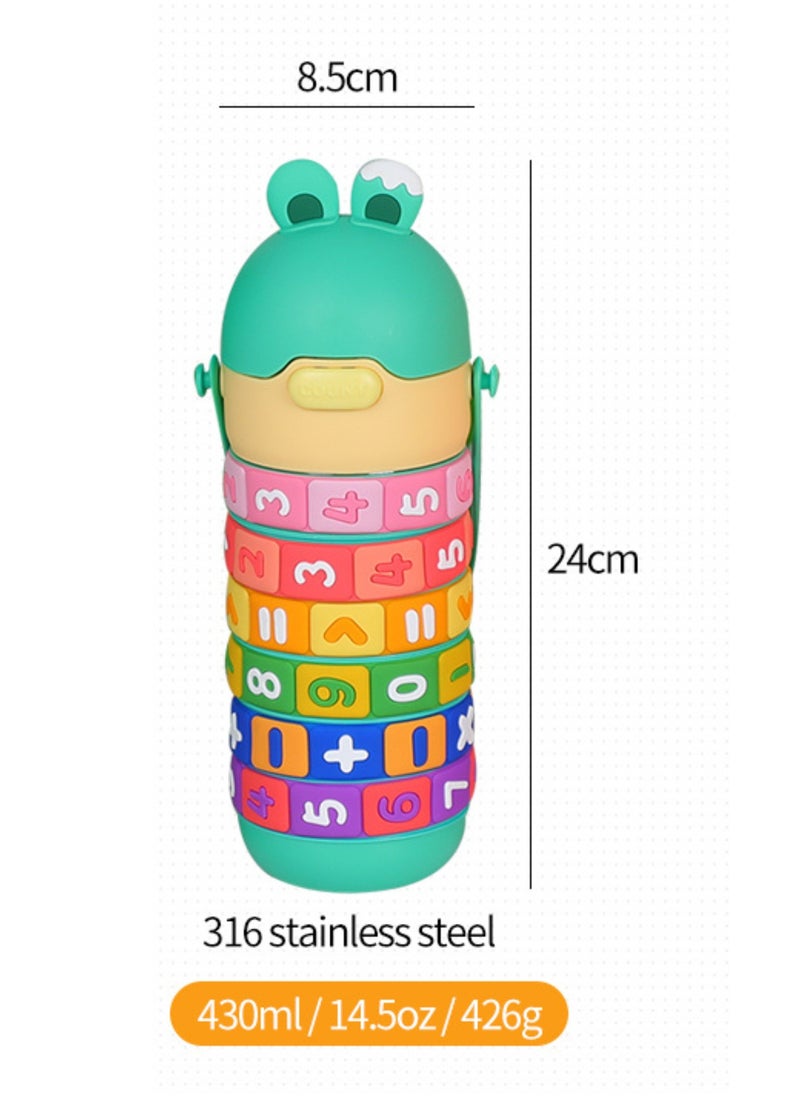 Twisoo Kids Math Learning Water Bottle - 430ml, BPA-Free, Leak-Proof Stainless Steel, Vacuum Insulated with Straw & Strap Green - pzsku/Z3CEA6B7E7F0AF022F0A5Z/45/_/1738163050/1e0edb15-152e-4686-b122-a20dae86b624