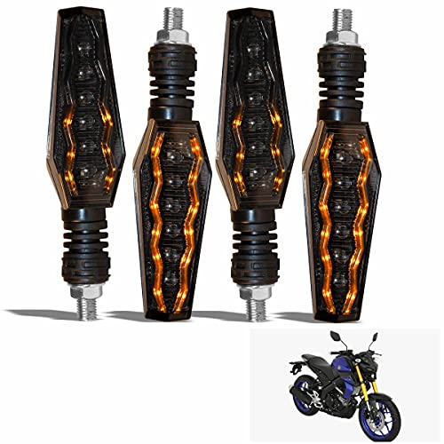 Asryd 12V Sleek Style Bike Led Indicators Amber Color Running Light with Blue DRL- Waterproof (Amber+Blue) For Yamaha MT 15 (Set of 4 Pcs), Black - Image 1