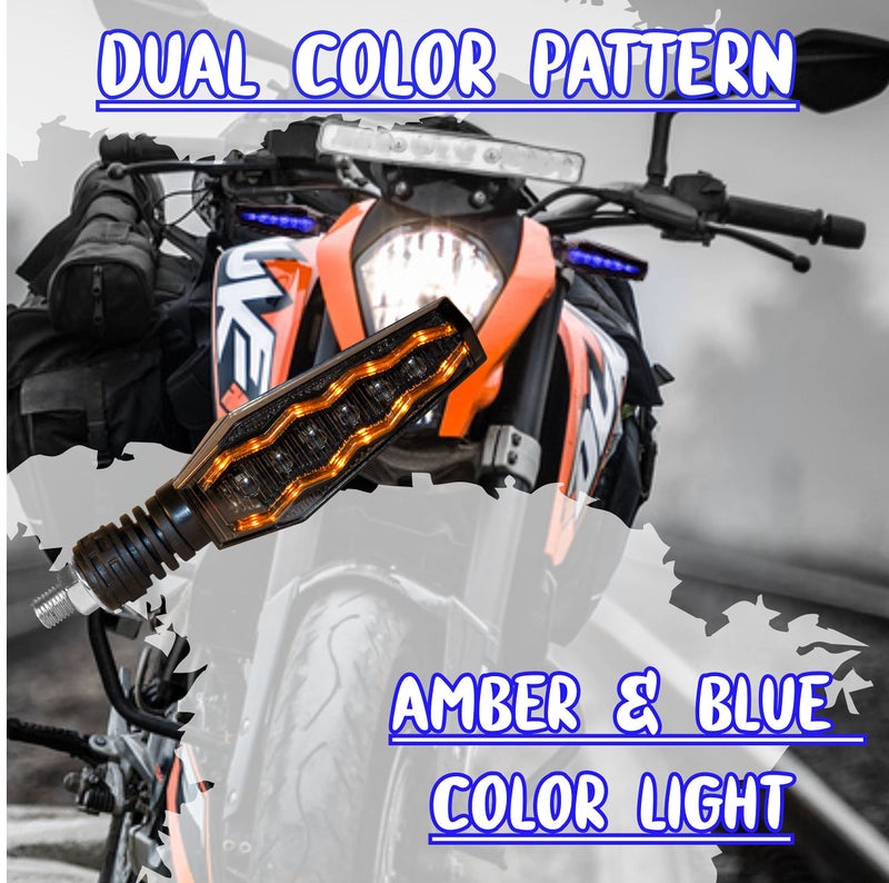 Asryd 12V Sleek Style Bike Led Indicators Amber Color Running Light with Blue DRL- Waterproof (Amber+Blue) For Yamaha MT 15 (Set of 4 Pcs), Black - Image 2