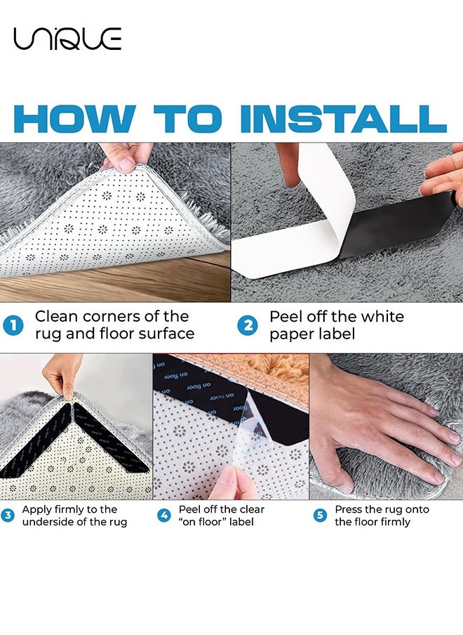 Unique - 12 Pcs of Carpet Tape,Non Slip Washable Rug Tape Grip Carpet Corner, Dual Sided Non-Slip Rug Tape Sticker Area Rug Pad for Indoor Hardwood Floor and Tiles - Image 1