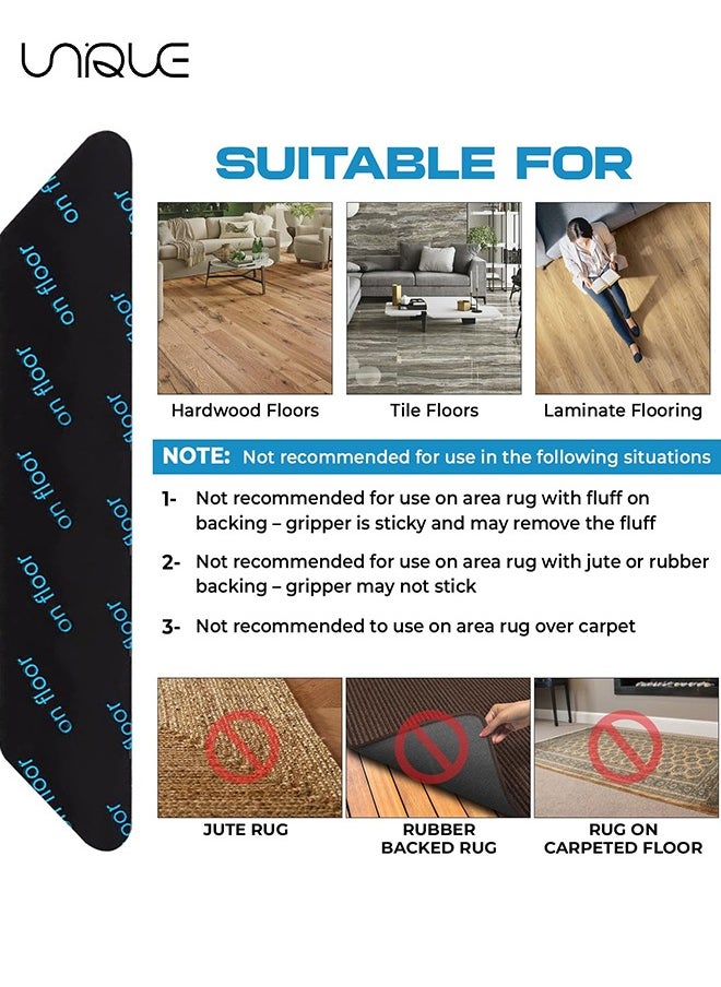 Unique - 12 Pcs of Carpet Tape,Non Slip Washable Rug Tape Grip Carpet Corner, Dual Sided Non-Slip Rug Tape Sticker Area Rug Pad for Indoor Hardwood Floor and Tiles - Image 1
