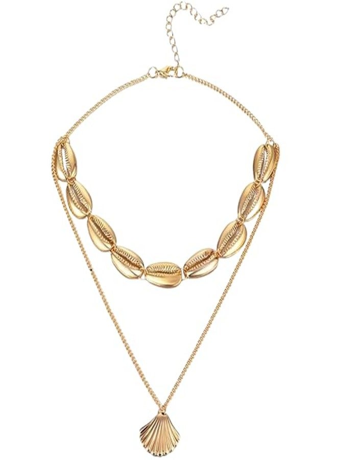 El Regalo 2 Layered Golden Cowrie Shell Charms Necklace- Bohemian Shell Charm Multilayerd Chain Necklace for Girls & Women - Image 1