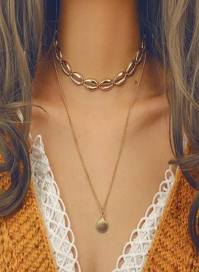 El Regalo 2 Layered Golden Cowrie Shell Charms Necklace- Bohemian Shell Charm Multilayerd Chain Necklace for Girls & Women - Image 2
