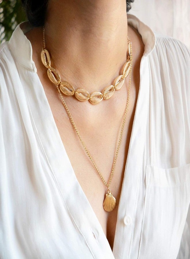 El Regalo 2 Layered Golden Cowrie Shell Charms Necklace- Bohemian Shell Charm Multilayerd Chain Necklace for Girls & Women - Image 5