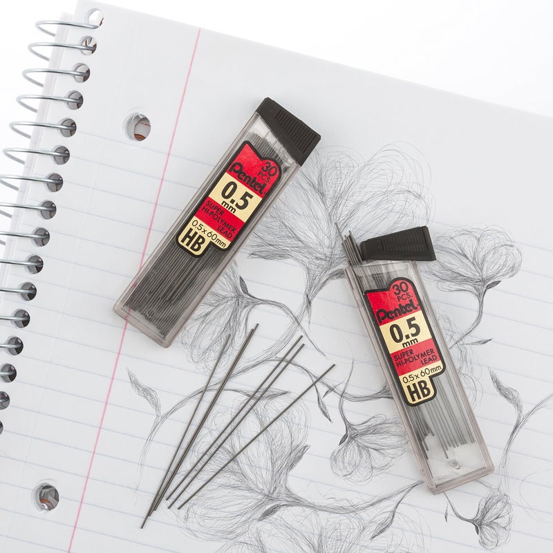 Pentel Super Hi-Polymer Refills, 0.5 mm Fine, HB, 180 Pieces of Lead (C25BPHB6) - Image 4