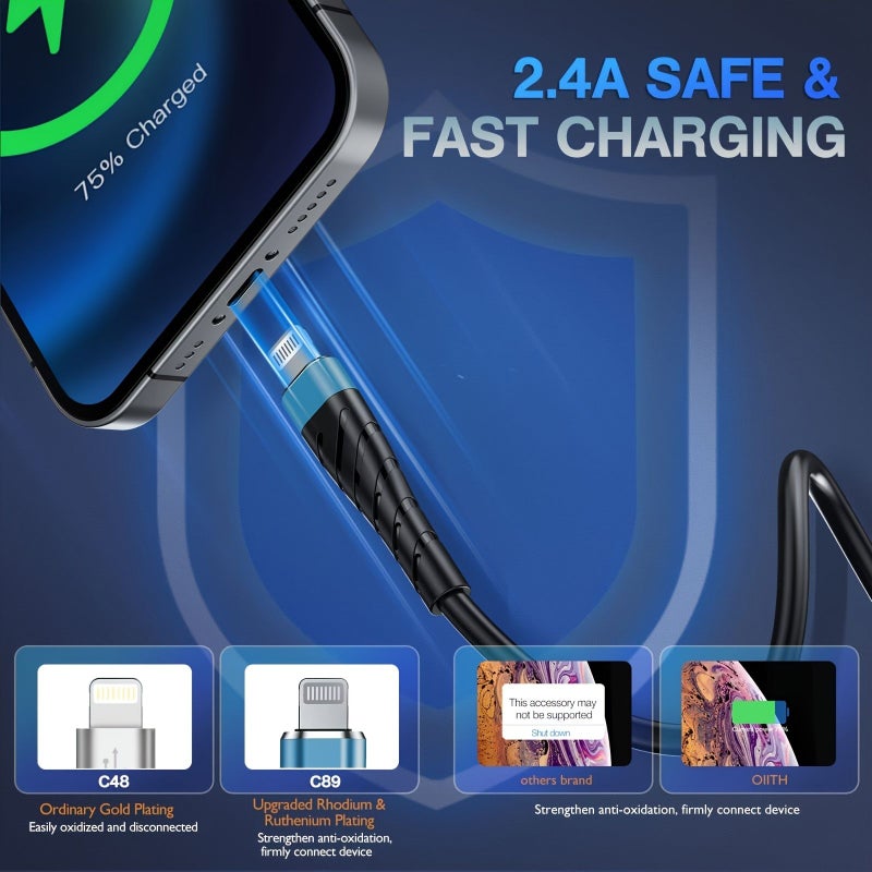 Black USB Fast Charging Cable 1ft For iPhone 14 13 12 11 Pro X Max 6s 7 8 Plus iPad - Image 4