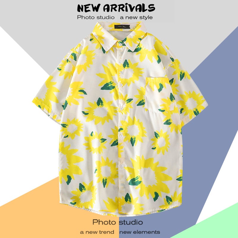2022 Hawaiian Flower Shirt Men's and Women's Hong Kong Style chic Retro Trendy Casual Loose Beach Travel Short Sleeve Shirt - Image 1