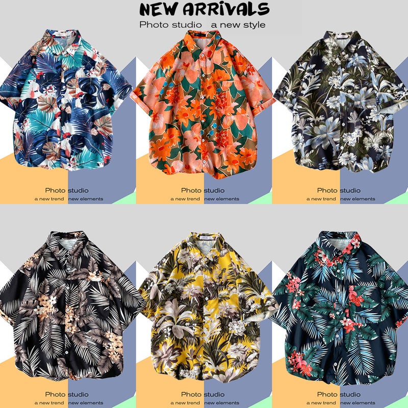 2022 Hawaiian Flower Shirt Men's and Women's Hong Kong Style chic Retro Trendy Casual Loose Beach Travel Short Sleeve Shirt - Image 2