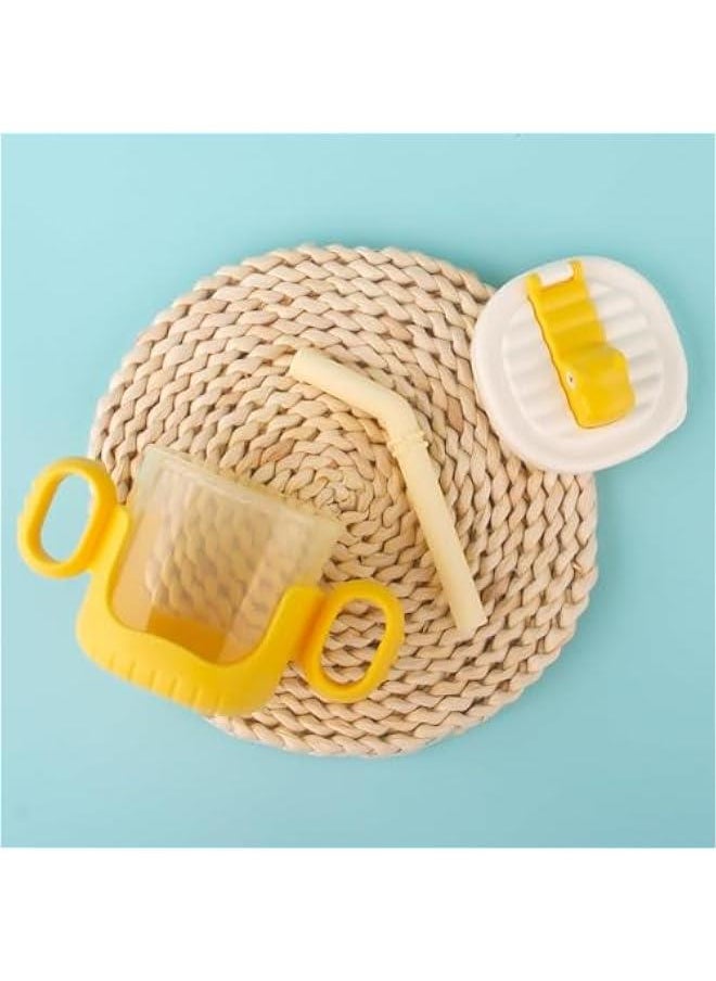 Gonice - Baby Training Cup with Lid and Straw, Free-flow Cup, Transition Sippy Cup and Open Cup with Handles, Spill-Proof, Leak-Proof Soft Silicone Spout Cup 300ML (Yellow) - Image 1