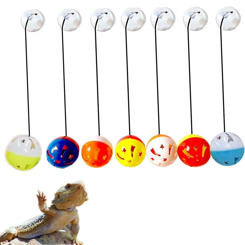 Koomduk 7 Pack Bearded Dragon Toys Reptile Lizard Toy Balls Bell with Suction Cups and Ropes Fit for Small Reptile Animals - Image 2