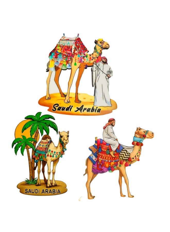 ARAB SOUVENIRS Saudi Arabia Heritage 3pcs Camel Fridge Magnet Set – Premium Wooden Combo | Decorative Souvenir for Home & Office | Ideal for Gifting, Travel Keepsake, Cultural Decor & Saudi Pride Display - Image 1