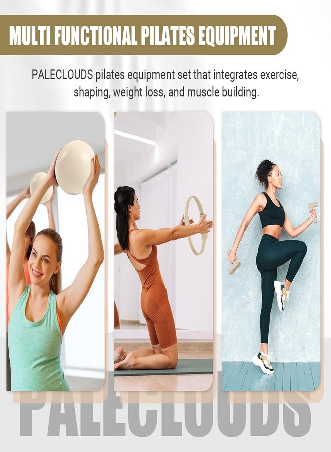 Paleclouds Pilates Ring Set, Pilates Essential Kit with Pilates Ring and Ball, 2.2lb *2 Ergonomic 7-Shaped Dumbbells, Portable Bag & Training Poster, at Home Workouts Pilates Sets for Women (Beige) - Image 5