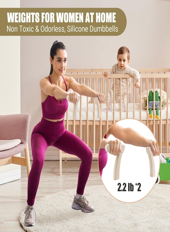 Paleclouds Pilates Ring Set, Pilates Essential Kit with Pilates Ring and Ball, 2.2lb *2 Ergonomic 7-Shaped Dumbbells, Portable Bag & Training Poster, at Home Workouts Pilates Sets for Women (Beige) - Image 4