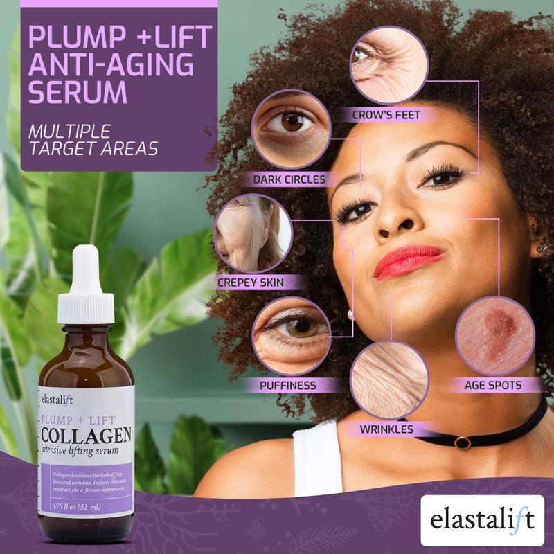 Elastalift Peptide Facial Serum Moisturizer Skin Care Oil For Face, Wrinkles, Fine Lines, & Puffiness. Moisturizing 6X Peptide Concentrate Serum W/Collagen Plumps, Lifts, Evens Skin Tone, 1.75 Fl Oz - Image 4