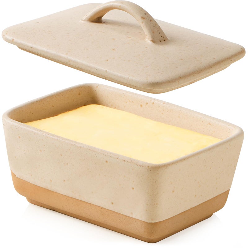 NUTRIUPS Ceramic Butter Dish with Lid for Countertop, Vintage European Butter Holder with Lid, Covered Butter Dish,Holds 1 Stick (Cheese Color, Uniform size) - Image 1