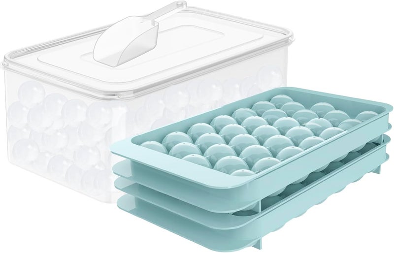 صينية مكعبات ثلج مستديرة من WIBIMEN، 2.5 سم × 66 قطعة صينية مكعبات ثلج للفريزر مع حاوية، صينية مكعبات ثلج دائرية صغيرة، قالب كرة، تبريد الثل��، للشاي والقهوة (أزرق) - Image 1