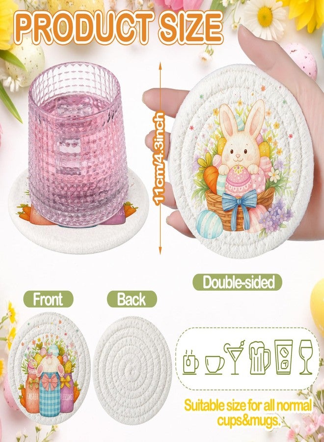 Leinuosen 6 Pcs Easter Coasters Handmade Braided Cotton Cute Rabbit and Eggs Drink Mats Festive Bunny Design Anti Slip Absorbent Cup Coasters for Home Party Decor Gift - Image 3