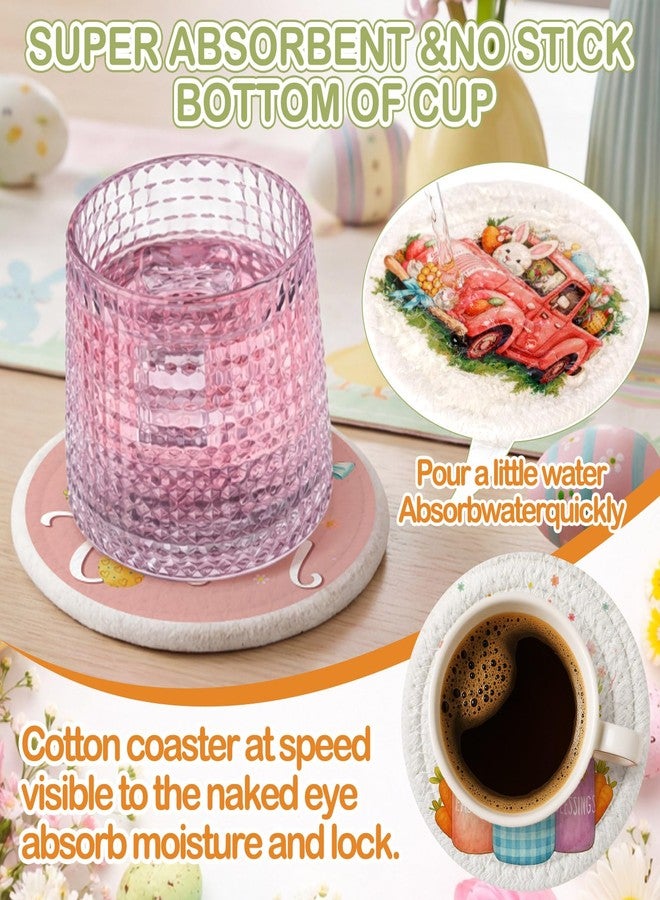 Leinuosen 6 Pcs Easter Coasters Handmade Braided Cotton Cute Rabbit and Eggs Drink Mats Festive Bunny Design Anti Slip Absorbent Cup Coasters for Home Party Decor Gift - Image 4