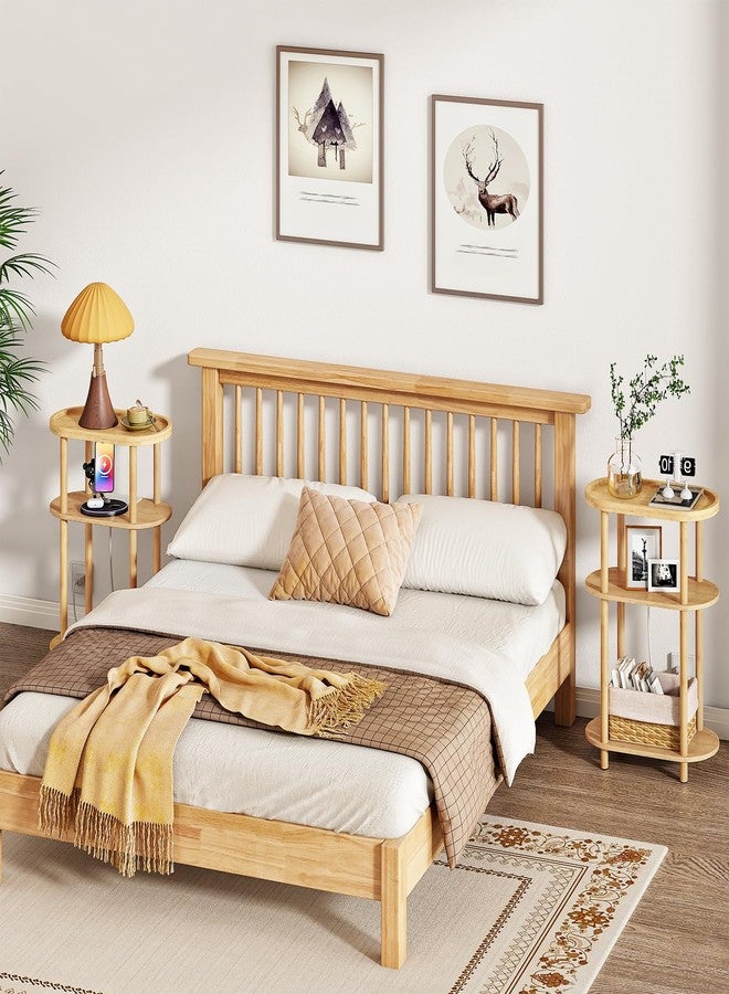 HOOBRO Small Narrow Side Table with Charging Station, Small End Table, 3-Tier Bamboo Narrow End Table, Skinny Oval Nightstand for Living Room, Bedroom, Apartment, Natural YL178UBZ01 - Image 4