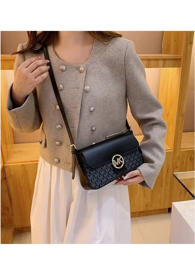 MK  Black Stylish Simple Print Shoulder Bag 26*6*14cm