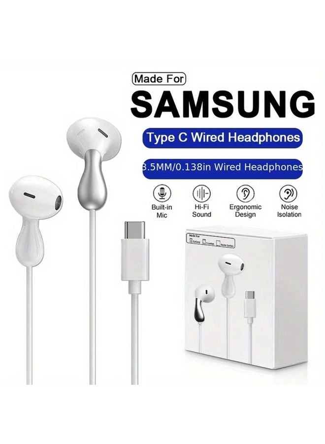 Type C Red Hi Fi Stereo Earphones with Mic Volume Control for Samsung S24 S23 S22 S21 A53 A54 - Image 1